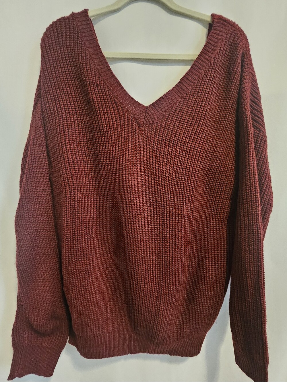 Large PnA.k Maroon Lace Up Back V-Neck Ribbed Knit- Stitch Fix Effie Sweater